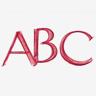 Handzeichnung: die Buchstaben A, B und C als Steinmetzschrift